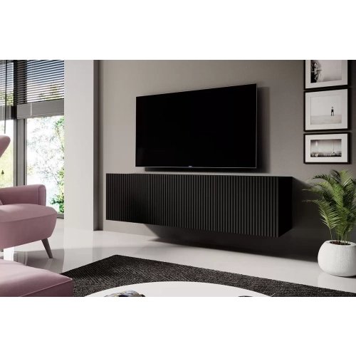 Szafka RTV wisząca Nicole 150 cm z szufladą - czarny / czarny mat